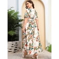 thumbnail image 5 of Women Plus Size Short Sleeve Dress Loose Summer Casual A-Line Flowy Midi Dresses Cream White 4XL, 5 of 8