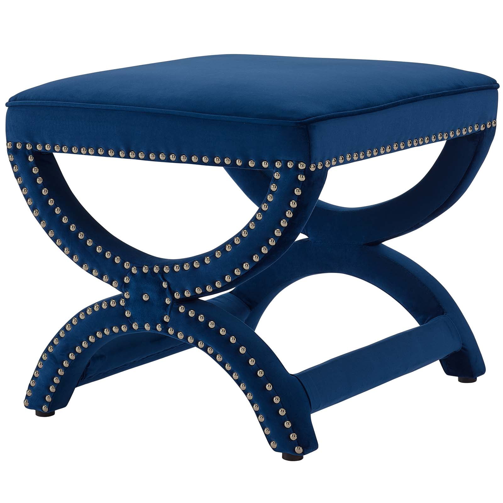 Modern Contemporary Urban Living Room Lounge Club Lobby Accent Chair And Ottoman Velvet Fabric Copper Nail Rivet Navy Blue Walmart Com Walmart Com