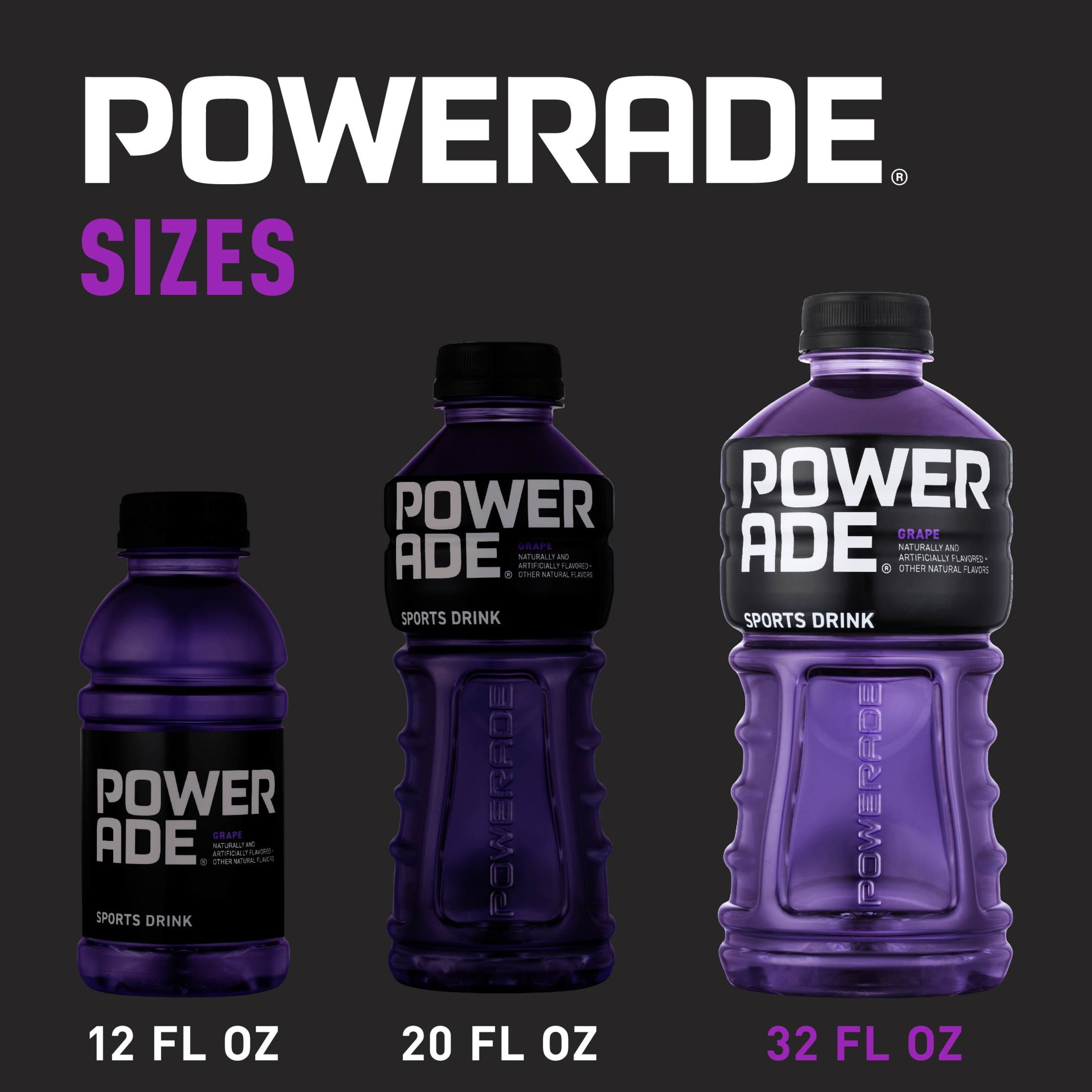 POWERADE Grape, ION4 Electrolyte Enhanced Fruit Flavored Sports Drink w/ Vitamins B3, B6, and B12, Replenish Sodium, Calcium, Potassium, Magnesium, 32 fl oz