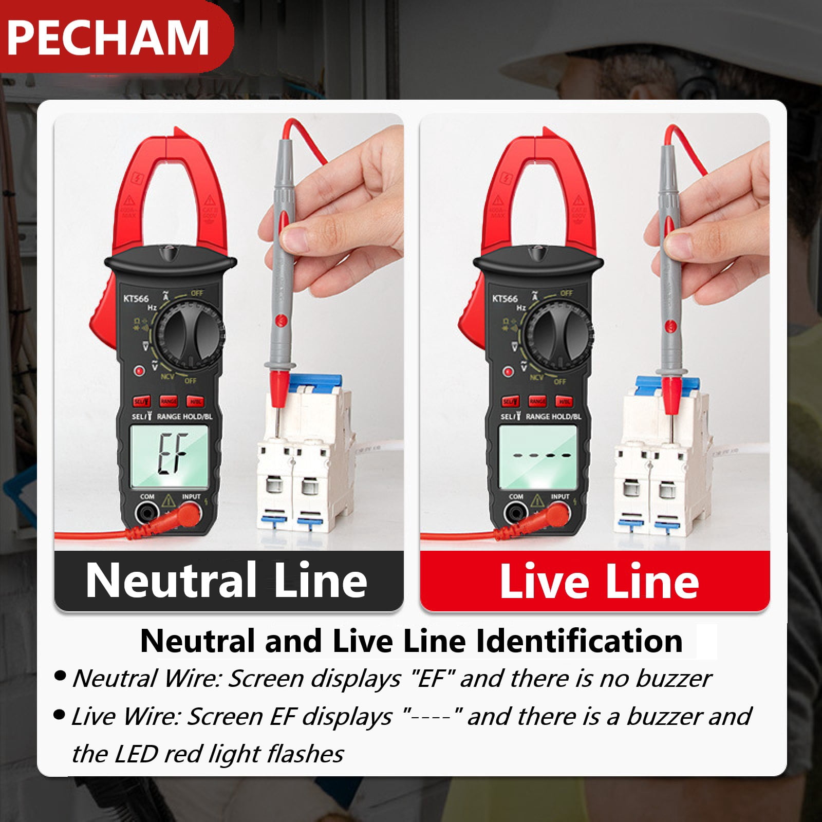 Pecham Digital Clamp Meter, 4000 Counts Multimeter Tester with NCV, Live Wire Detection Amp Ohm Volt Measures AC Current, Electrical Meter with LED Flashlight for Home & Automotive