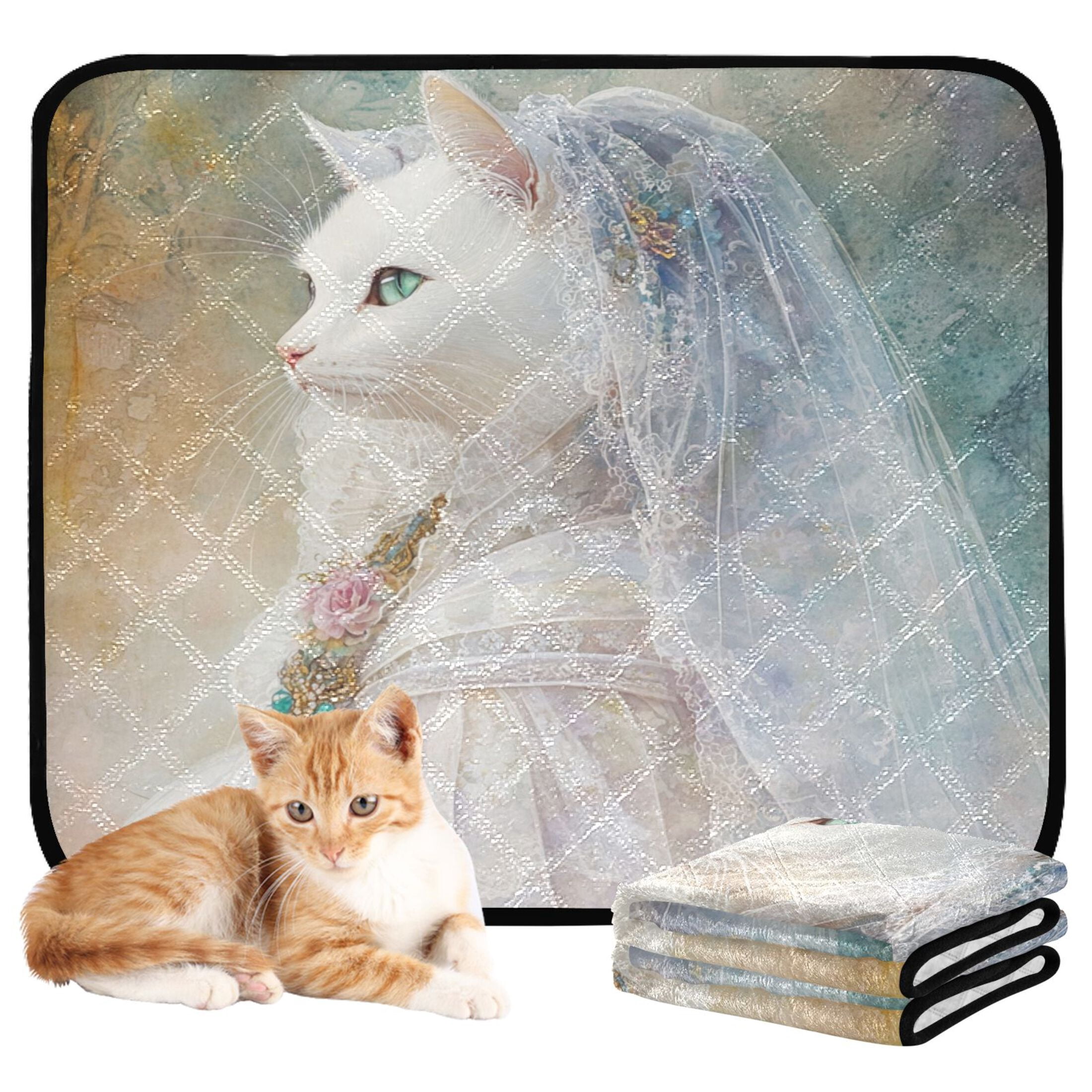 Qxltty Wedding White Cat Cat litter Pads Pet Set of 2 Diaper Mats Center Anti-leakage Layer Absorbent Soft and Comfortable