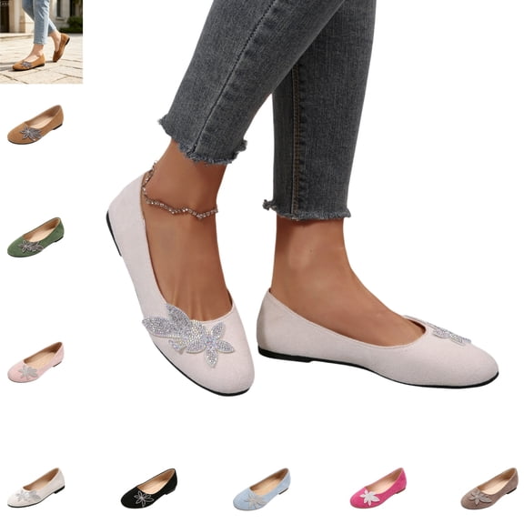 YOUYEDIAN Loafers for Women Fashion Slip On Round Toe Casual Low Heel Floral Deco Flats Versatile Comfy Dress Shoes
