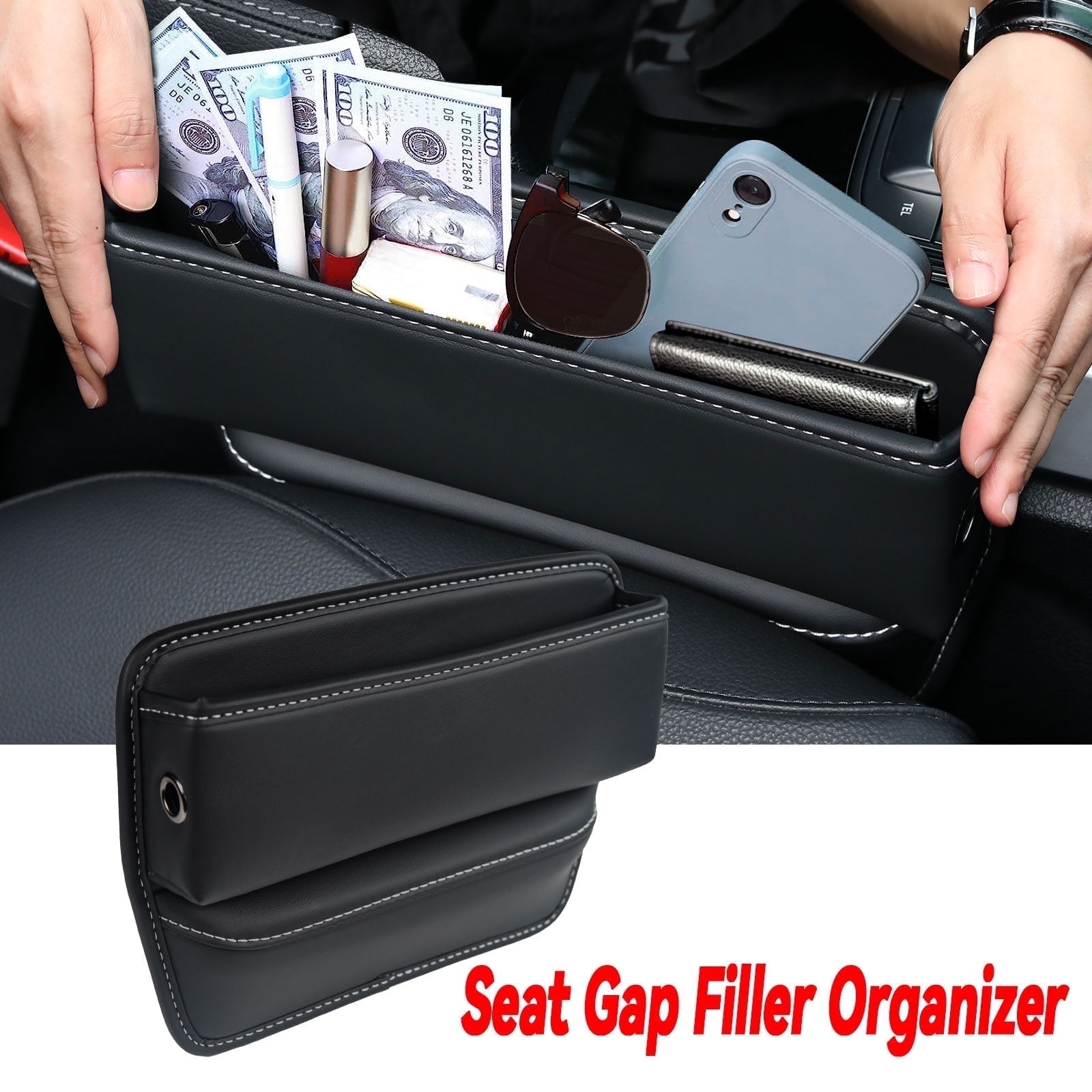 AUTOXBERT Car Seat Gap Filler Organizer Leather Catcher Storage Box Car Accessories for Phones Glasses Key Card