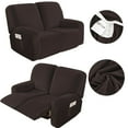 thumbnail image 2 of 6-Piece Velvet Recliner Sofa Cover 2 Seater Loveseat Slipcover, Non-Slip Stretch Couch Furniture Protector, Dark Brown, 2 of 11