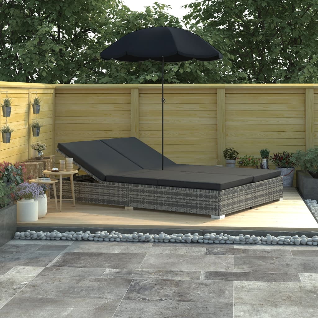 Lowestbest Patio Lounge Chair, Outdoor Poly Rattan Lounge Bed with Umbrella for Outdoor Pool Beach Lowestbest Patio Lounge Chair, Outdoor Poly Rattan Lounge Bed with Umbrella for Outdoor Pool Beach