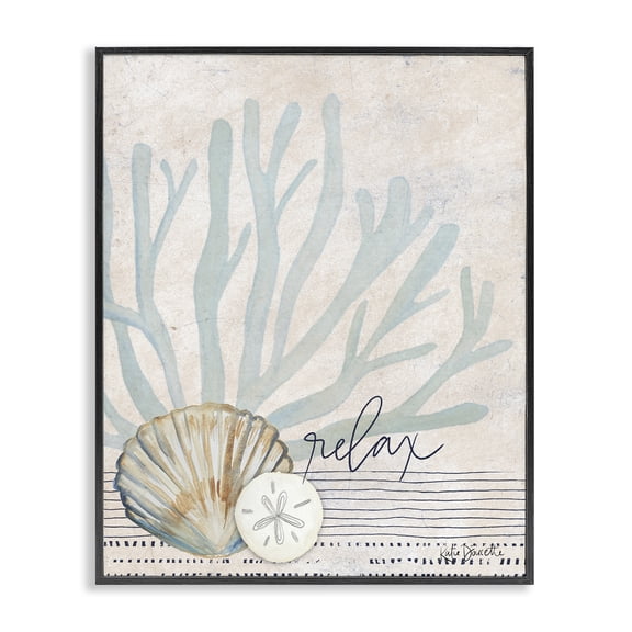 Stupell Industries Rustic Lodge Striped Sea Life Aquatic Seashells Black Framed Giclee Art, 16 x 20, by Katie Doucette
