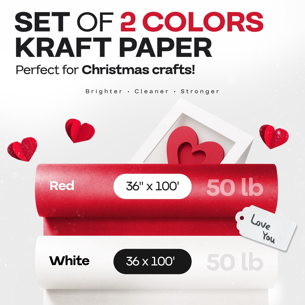 IDL Packaging Romantic Valentine’s Day Gift Wrapping Paper, Set of 2 Rolls, 36"x1200" (100 feet) - USA-Made Elegant Kraft Paper Rolls