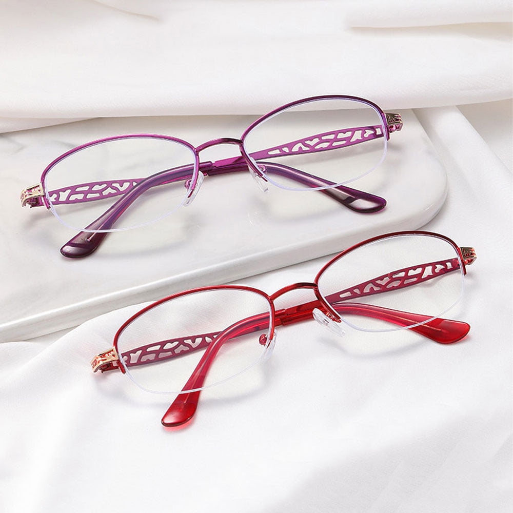 2 Pairs of Women Half Rimless Reading Glasses 1.50 Metal Presbyopic Glasses Anti-blue Light Readers 1.50 Strength
