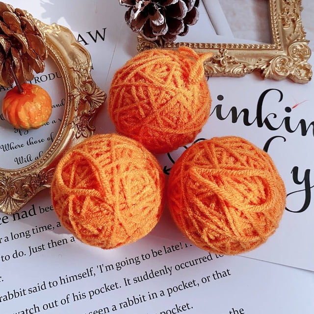 XmhyTop-A 10 bolas de hilo hechas a mano para manualidades, decoración navideña, adornos de ganchillo estilo granja, hilo de poliéster suave, color naranja.