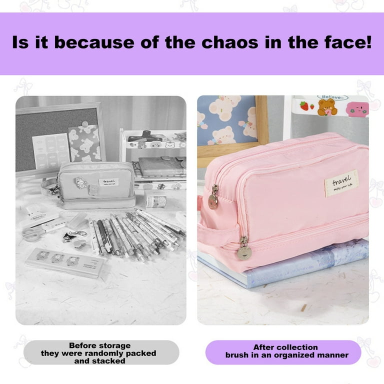 Large capacity pen case, multi-slot pencil bag aesthetic school supplies  organizer bag, suitable for teenagers - Light pink 