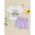 thumbnail image 3 of Suealasg Kids Girls Summer 2Pcs Outfits Set 1T 2T 3T 4T 5T 6T Short Sleeve Checkerboard Print Tops +Shorts Set Beach Party Clothes for Little Girls, 3 of 9