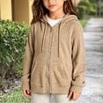 thumbnail image 2 of Mooqilaa Girls Zip up Hoodies Size 14-16, Long Sleeve Knitted Casual Spring Fall Lightweight Outerwear Khaki, 2 of 5