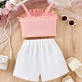 thumbnail image 4 of XZNPDUCQ Girls Toddler Summer Outfit Waffle Striped Short Sleeve T-shirt Elastic Waist Shorts 2 Piece Short Set kids For 6 12 18 24 Months 2T 3T 4T 5T Dailywear Pink，5-6 Years, 4 of 8