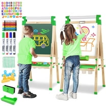 Joyooss Adjustable Wooden Double-Sided Whiteboard and Chalkboard Art Easel