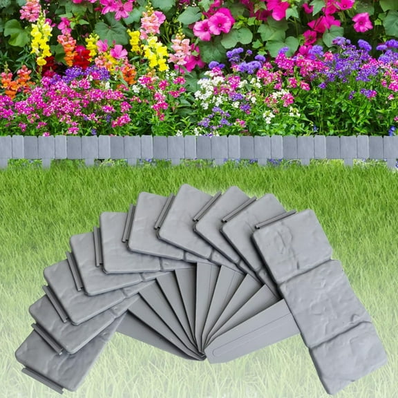 Topboutique 10 Pcs Landscape Edging Border,Garden Edging,No Dig Plastic Stone Effect Edging for Landscaping,Flower Bed Edging for Flower Beds/Gardens/Lawns/Patios/DIY Yard Landscaping,Gray