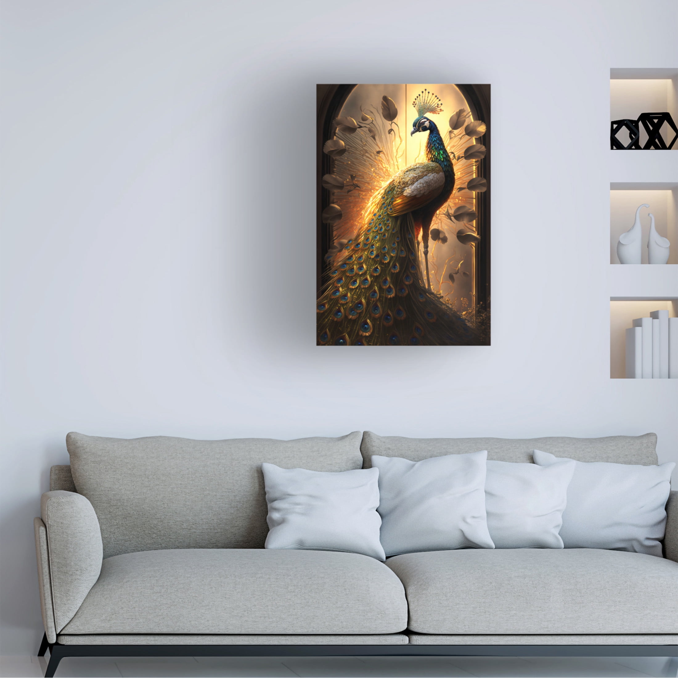 Canvas Wall Art - Ray Heere 'Proud Peacocks 1' Wall Art for Living Room, Bedroom, or Office Décor by Trademark Fine Art - 12 x 19 Inches