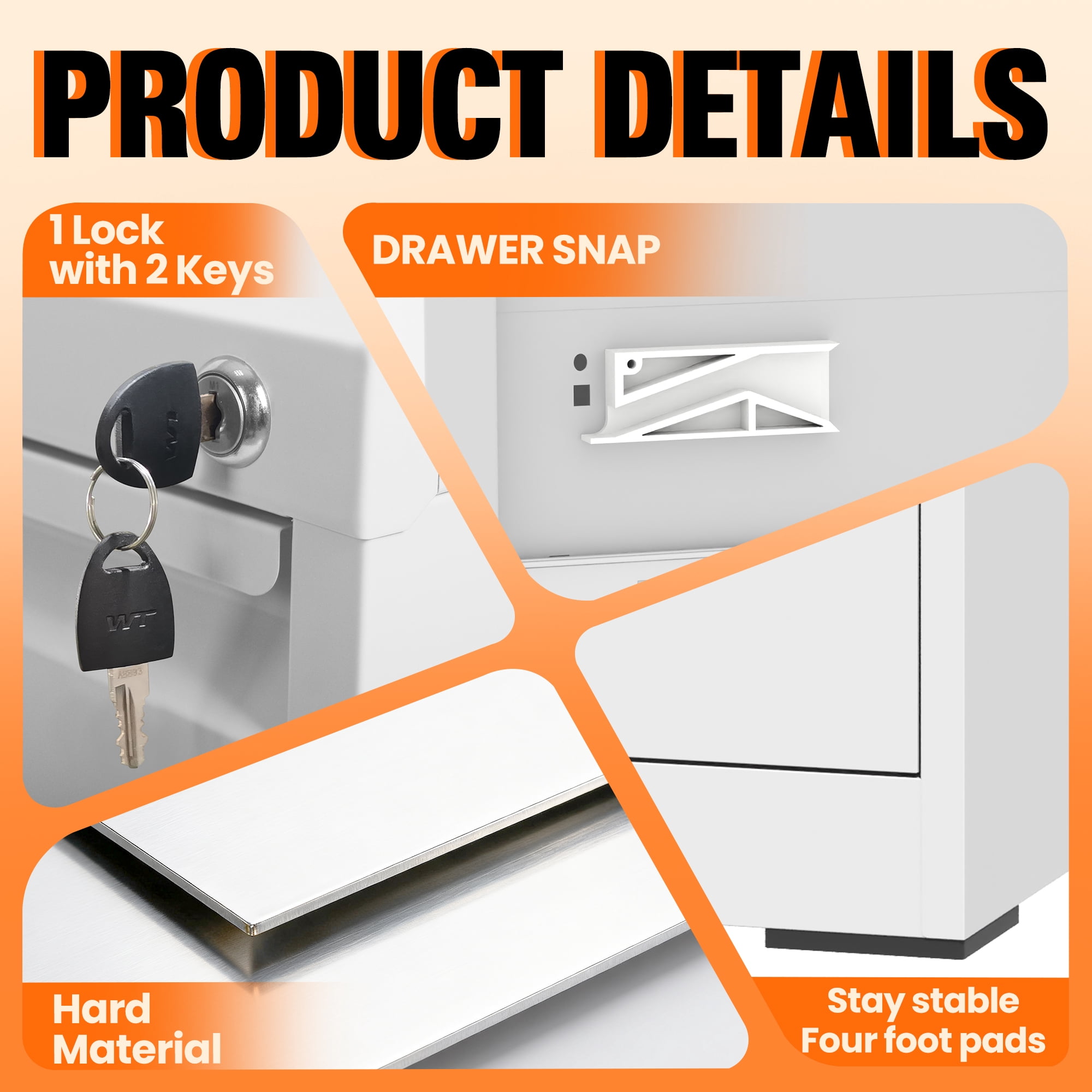 BIZOEIRON 3 Drawer Metal File Cabinet with Lock, Vertical Filing Cabinet for Hanging Legal/Letter Size Files, White