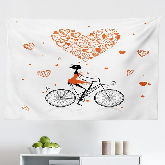 Vintage Tapestry, Retro Motorcycle Nostalgic Scooter in Front of Wall Vehicle Traffic Urban Picture, Fabric Wall Hanging Decor for Bedroom Living Room Dorm, 2 Sizes, Red Umber, by Ambesonne