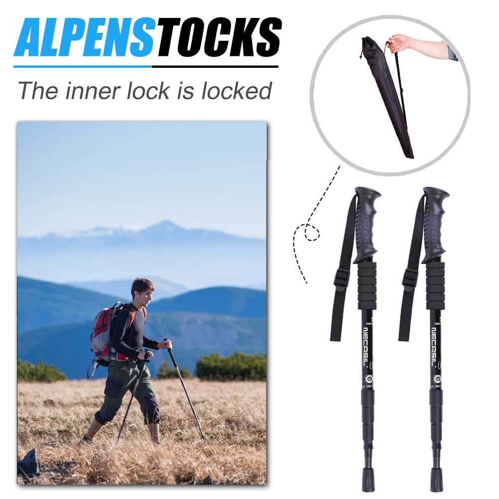 Telescopic Walking Stick Cane Hiking Rubber Tips Aluminium Climbing Equipment TK 
