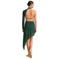 thumbnail image 2 of iixpin Womens One Shoulder Rhinestones Bodysuit Dress Asymmetric Modern Lyrical Dance Costume Dark Green XXL, 2 of 5