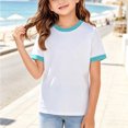 thumbnail image 2 of Girls Ringer T Shirt Kids Short Sleeve Crew Neck Contrast Trim Tee Retro School Summer Classic Casual Top, 2 of 5