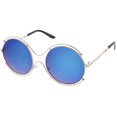 thumbnail image 2 of sunglassLA Female Oversize Wire Rimmed Temple Cutout Colored Mirror Round Sunglasses 58mm (Silver / Blue Mirror) - 58mm, 2 of 4