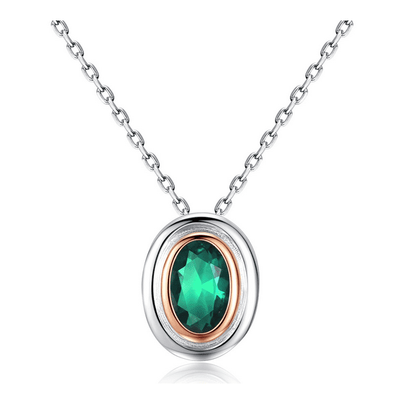 Rush 925 Sterling Silver Emerald Pendant Necklace Gemstone Birthstone For Women with 18 Inch Silver Chain S4277