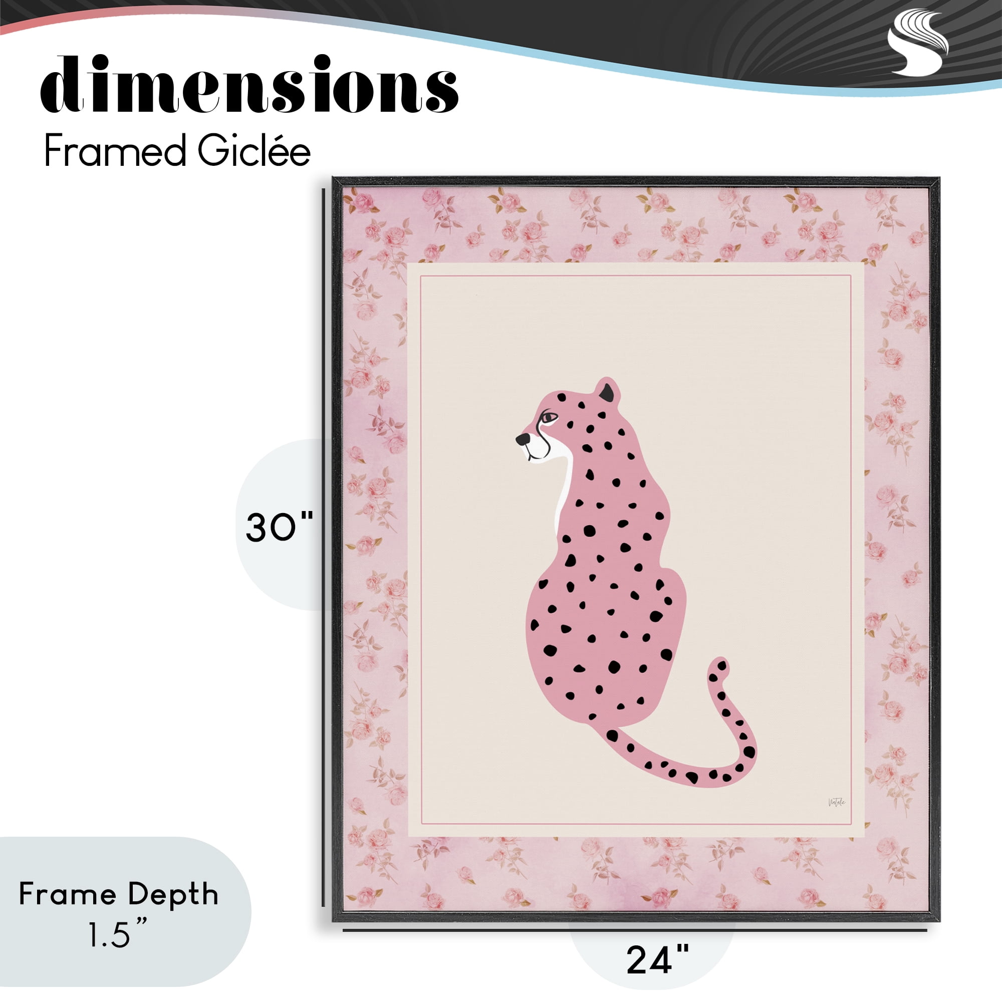 Stupell Industries Pink Sitting Cheetah with Border Black Framed Giclee Art, design by Natalie Carpentieri