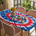 thumbnail image 3 of Blue Red Tie-dye Table Cloths for 5 Foot Rectangle Tables, Vintage American Stars Abstract Art Patio Waterproof Elastic Fitted Tablecloths, Washable Rectangular Table Cover for Camping, 3 of 8