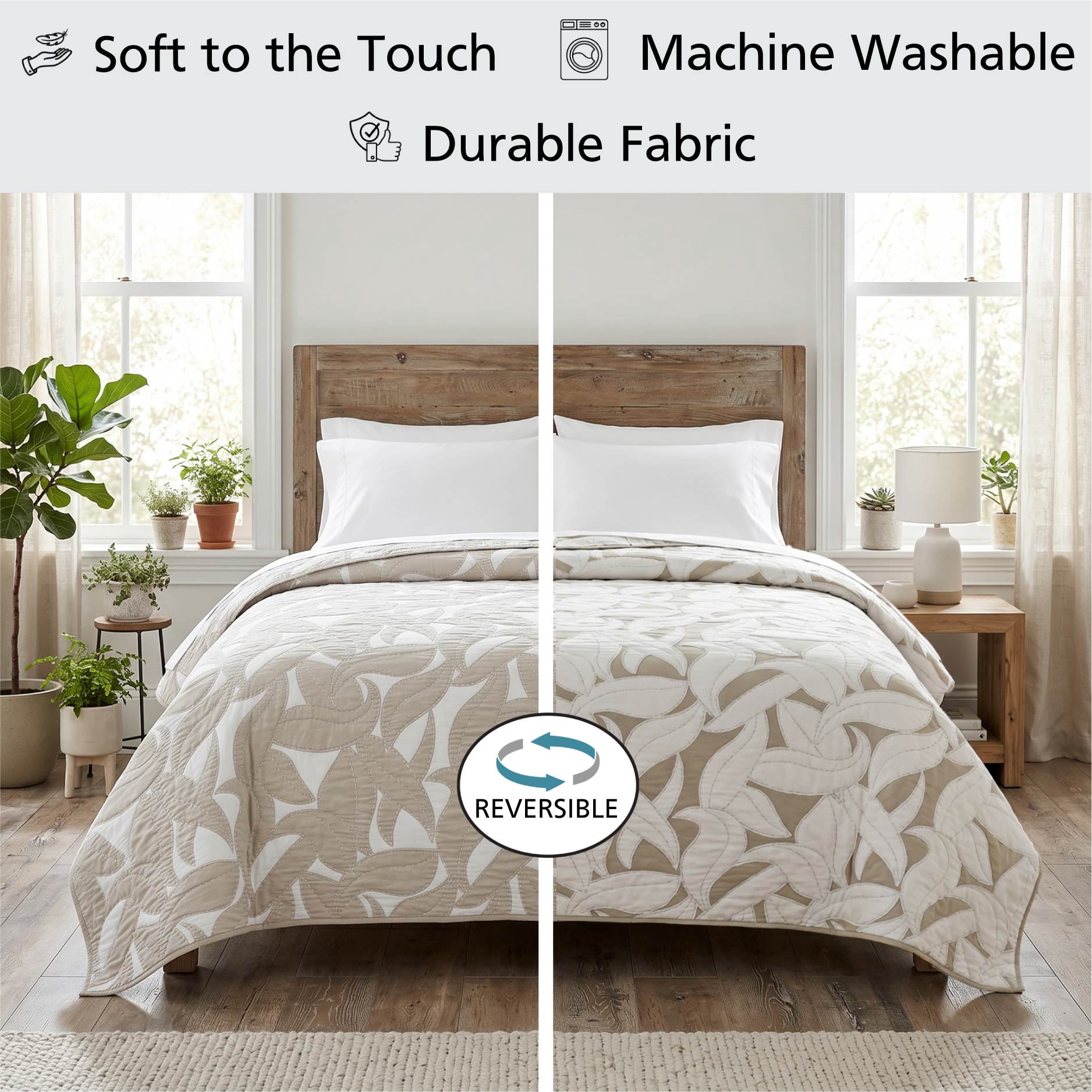 Mainstays Quilt Beige Paisley Floral, Polyester Quilted, Full/Queen - Breathable, Hypoallergenic, Antimicrobial