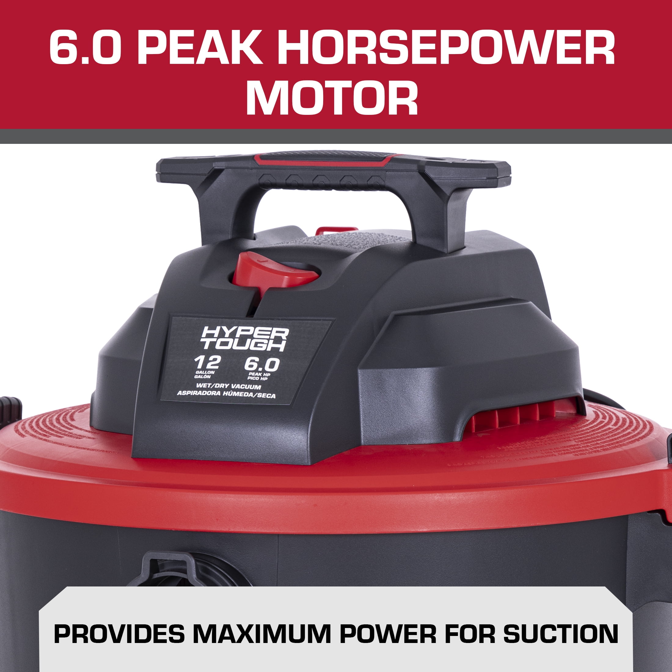 Hyper Tough 12 Gallon 6HP Poly Wet/Dry Vacuum for Home, Car, Garage & Workshop