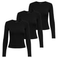 thumbnail image 1 of ONLY Camiseta de manga larga para mujer paquete de 3 - ONLRILEY O-NECK TOP, manga larga, cuello redondo, algodón elástico Negro L (Large), 1 of 6