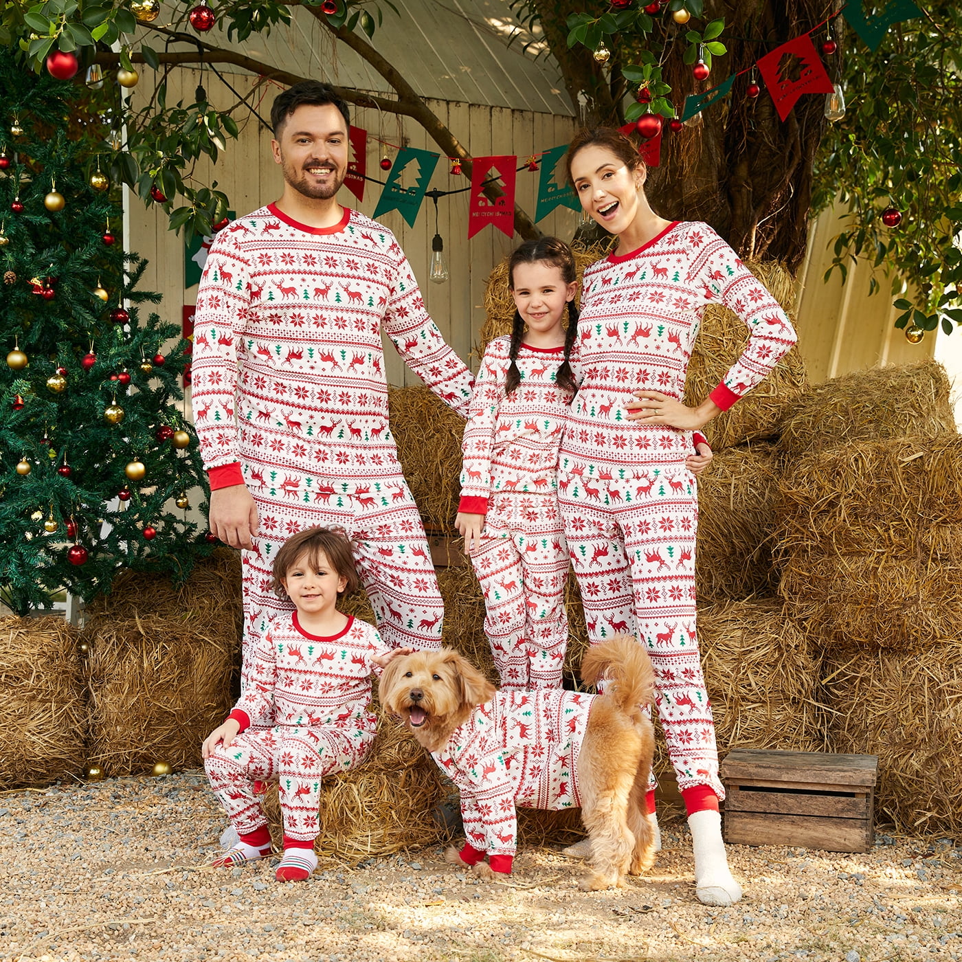 PatPat White Red Mommy and Me Christmas Reindeer and Snowflake Family Matching Pajamas Unisex 2 Piece Walmart