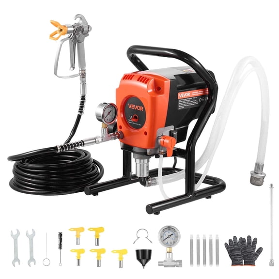 VEVOR Stand Airless Paint Sprayer, 900W, 3300PSI High Pressure Airless Sprayer, Cleaning Brush, Hose, Extension Rod, Nozzles, Electric Spray Paint Machine for Interior