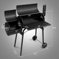 thumbnail image 3 of Alvantor Barrel Charcoal Grill Offset Smoker 2-Chamber BBQ Smoker Grill with Thermometer Side Table Wheels Powder Coated Iron Black, 3 of 10