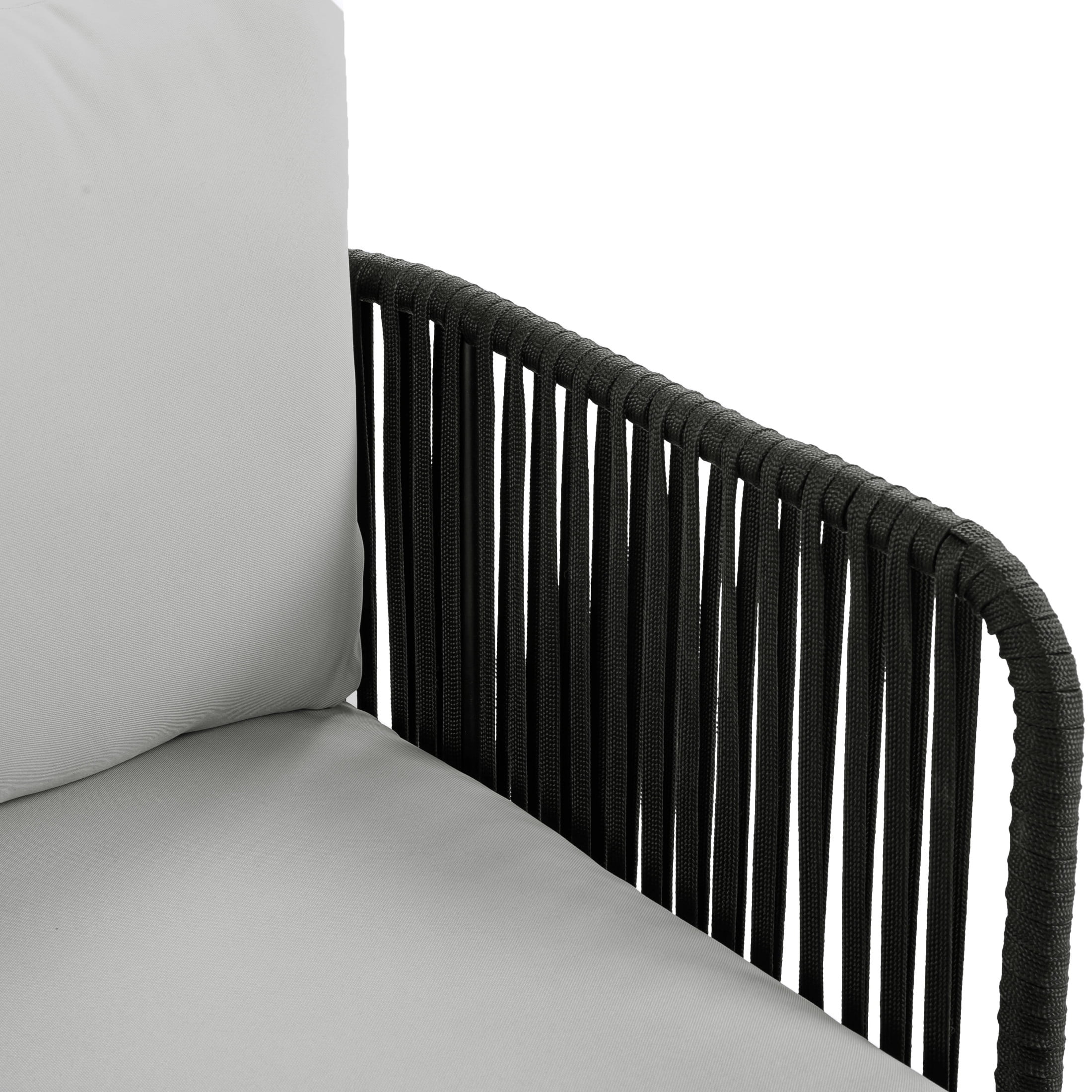 Christopher Knight Home 6-Piece Outdoor Chat Set with Coffee Table, Black Rope, Light Gray Cushion