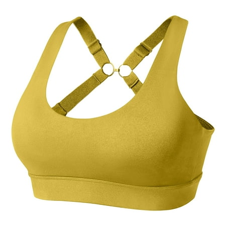 BYHONG Sports Bra Women s Backless Push up Bra Without Underwire Padded High Impact Bustier Hold with Wide Straps Fitness Jogging Bra Women s Sports Bras for Yoga Gym Workout Fitness Yellow XL