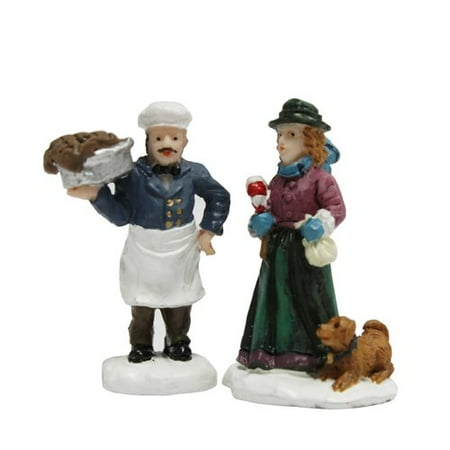 Holiday Time Mini Village Figure 2pk, Dog and Baker