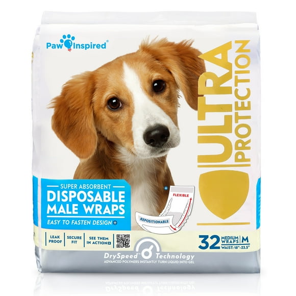 32 Ct Paw Inspired Bandes Jetables pour Chien Mâle, Bandes Ventrales pour Chiens Mâles (Moyen)