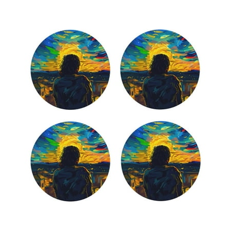

Fuzoiu Abstract Starry Sky Print Leather Coasters Set Drink Coasters Set of 4 for Tabletop Protection Durable PVC Coasters Home Décor and Housewarming Gift-Round Shape