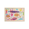 thumbnail image 1 of Sea Animals Wall Art with Frame, Art Fish Seahorse Starfish Dolphin Coral Underwater Life, Printed Fabric Poster for Bathroom Living Room, 35" x 23", Multicolor, by Ambesonne, 1 of 2