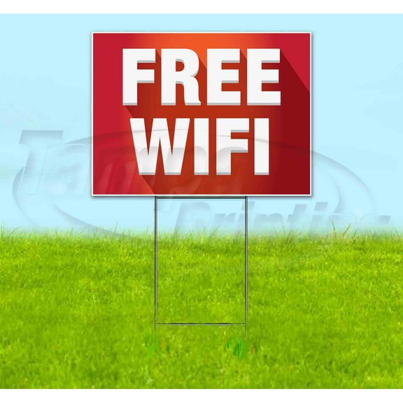Free Wifi (18" x 24") Yard Sign, Includes Metal Step Stake