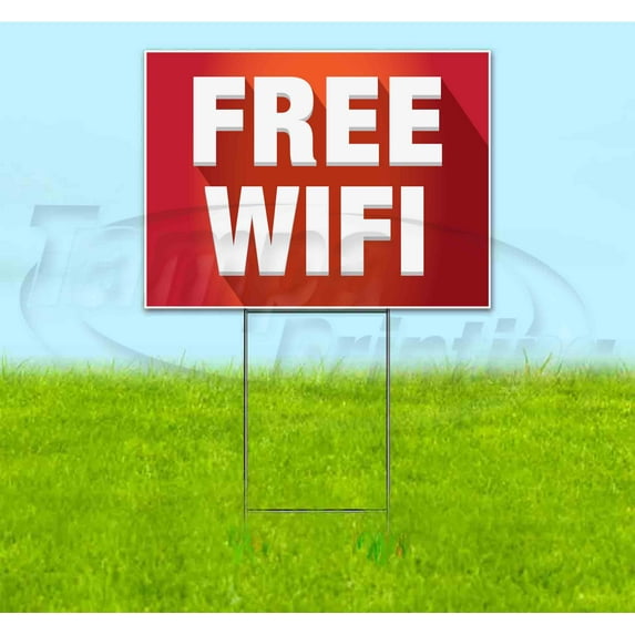 Free Wifi (18" x 24") Yard Sign, Includes Metal Step Stake