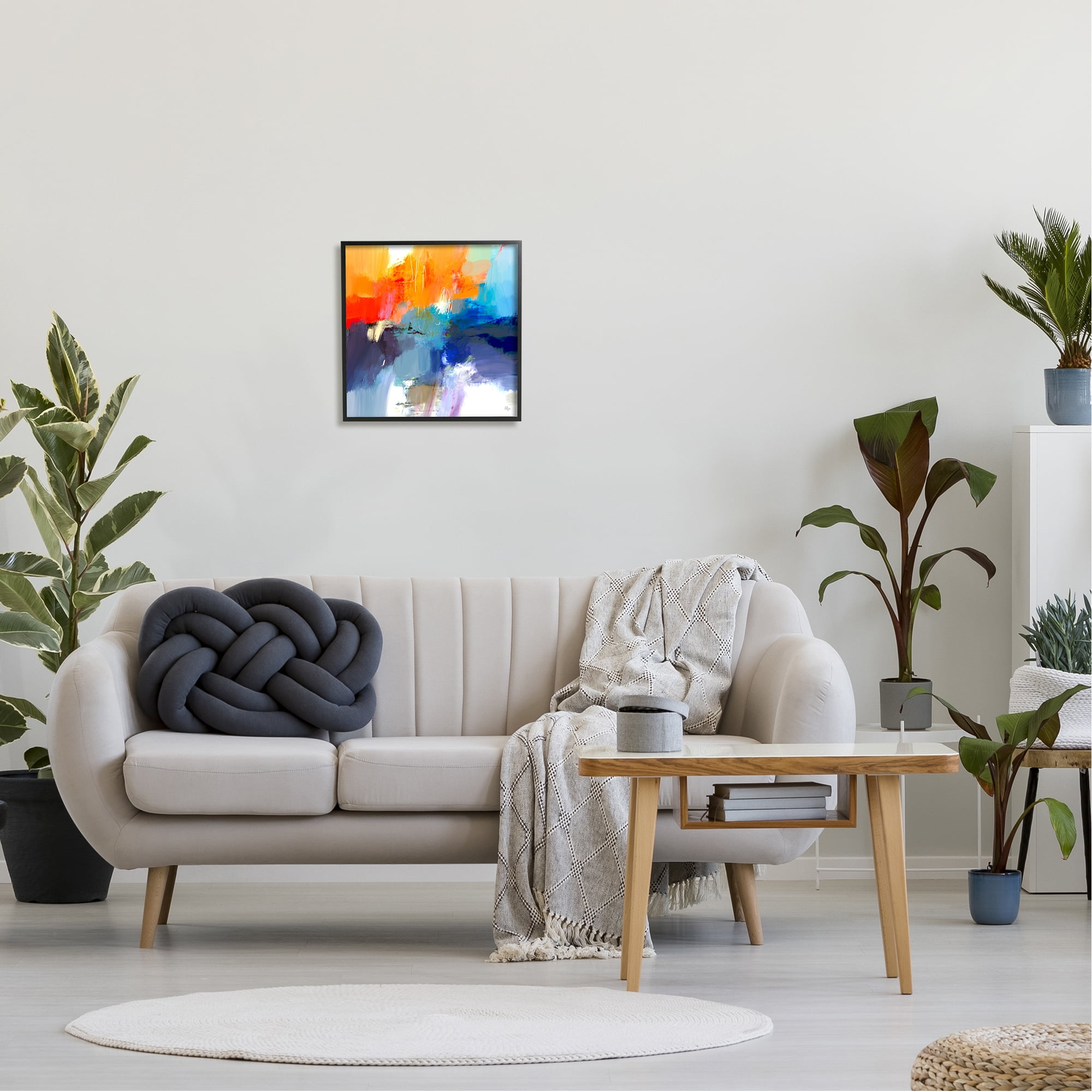 Stupell Industries Orange & Blue Abstraction Abstract Painting Black Framed Art Print Wall Art, 17 x 17