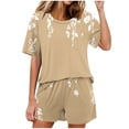 thumbnail image 1 of Ensembles de Pyjama pour Femmes à la Mode Décontractés Couleur Unie Manches Courtes Col Rond Haut et Pantalon de Détente, 1 of 6