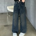 thumbnail image 2 of GZEFJRQM Girls Wide Leg Jeans Flare/Skinny Denim Pant Ripped High Waist Elastic Band Casual with Pockets Cute High Elastic Waisted Denim Pants Y2K Skater Streetwear Baggy Trouser, 2 of 8