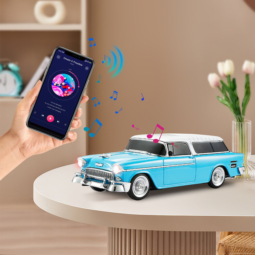 Portable Bluetooth Speaker Rechargable 1955 Vintage Retro Car Portable Wireless FM AUX USB Blue