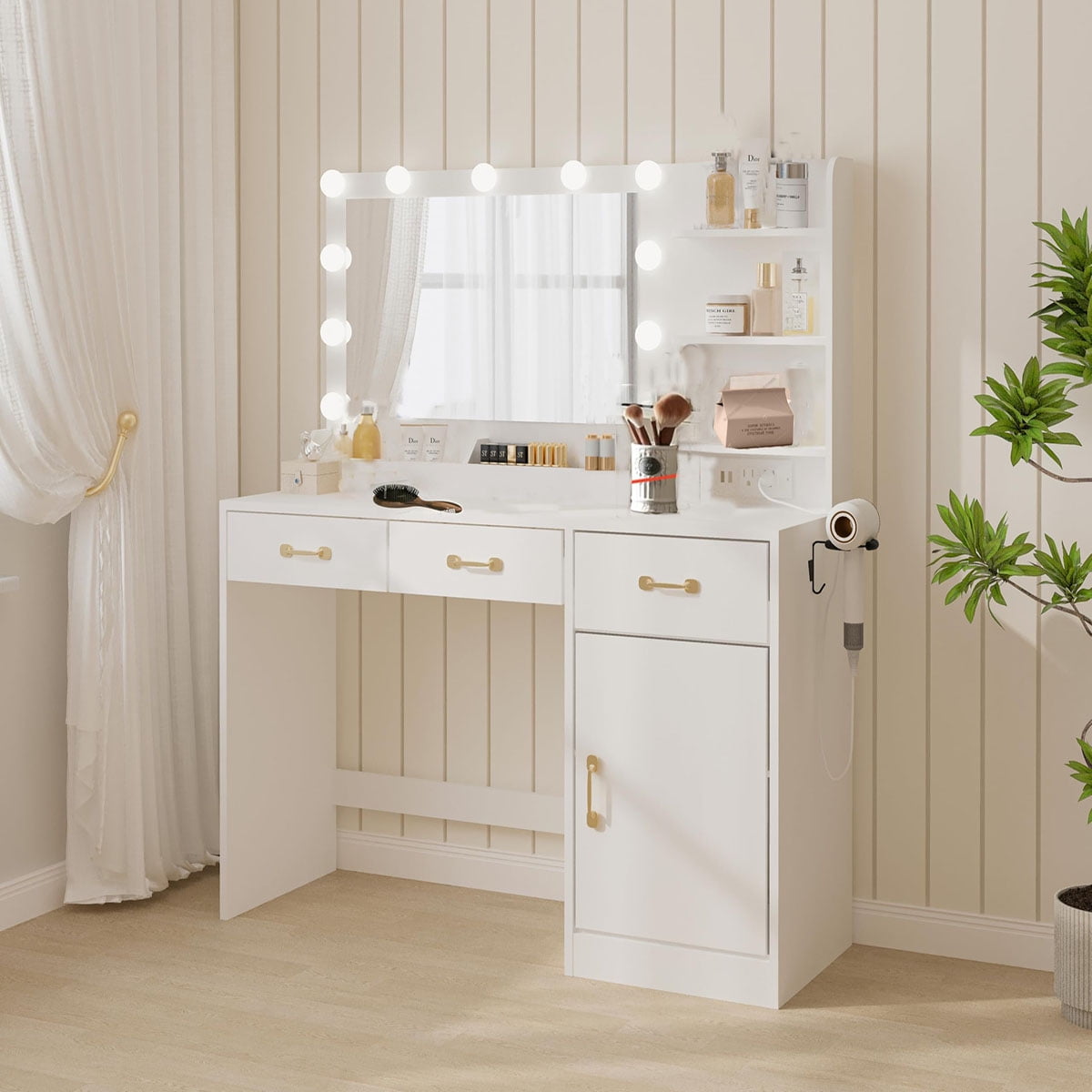化粧台 化粧室 DRESSING TABLE WITH LIGHTS MDF Dressing Table Smart Mirror - Adequate Storage Capacity