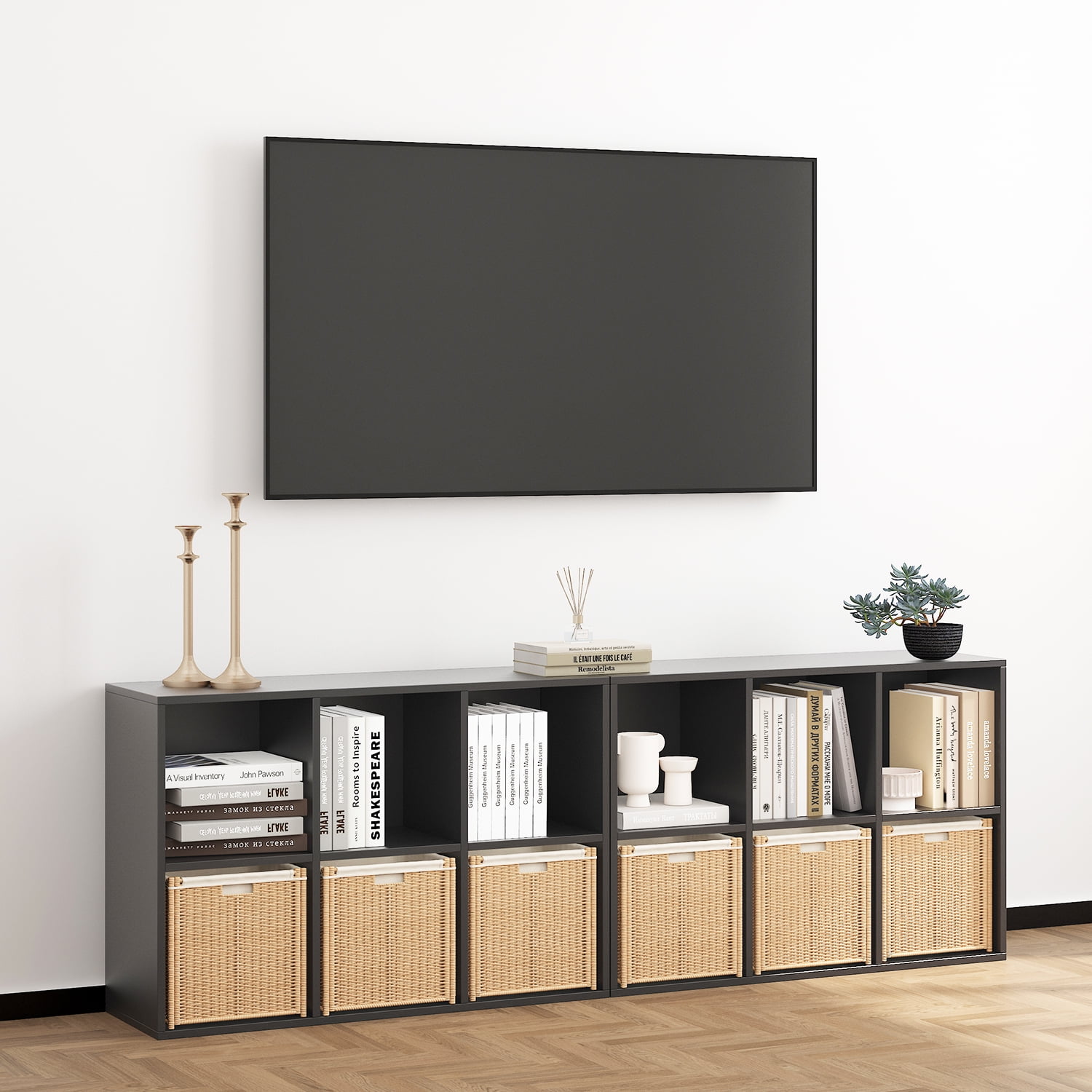 NEWADARA Wooden Black 6 Cube Storage Organizer with Closed Back Panel,Cube Shelf Heavy Duty with Compartments for Living,Display Bookshelf for Adult