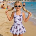 thumbnail image 3 of Tutolipy Purple Butterfly Print Skirt Design Childrens Swimwear, Soft Cross Shoulder Strap Design Girls One Piece Swimsuit for Swim Lessons Pool Size 5-6 Years, 3 of 8